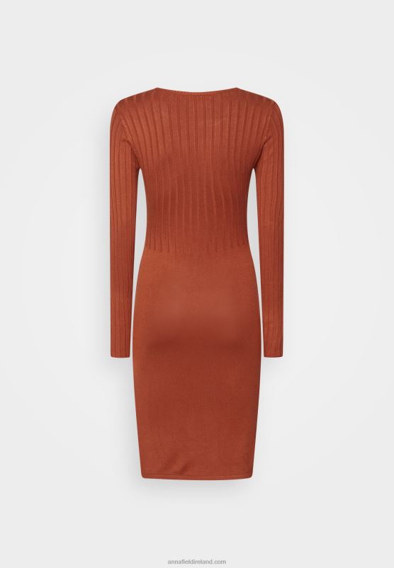 Z62T202 Women Anna Field Crew Ausschnitt Ripp Top Bodycon Mini Strickkleid Shift Dress Brown - Image 2