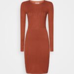 Z62T202 Women Anna Field Crew Ausschnitt Ripp Top Bodycon Mini Strickkleid Shift Dress Brown