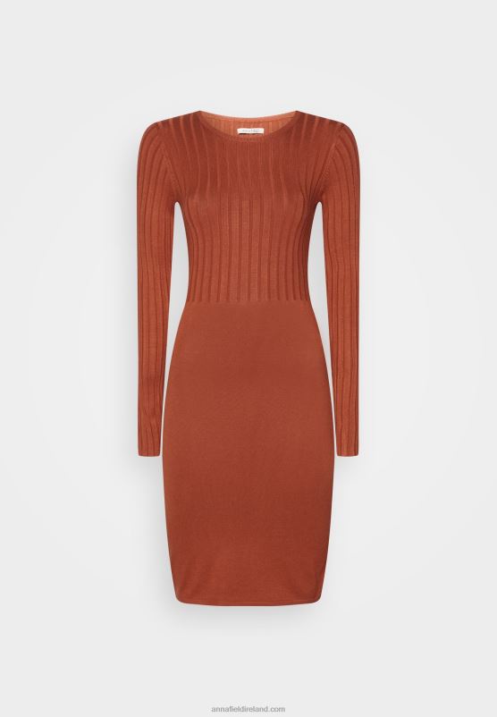 Z62T202 Women Anna Field Crew Ausschnitt Ripp Top Bodycon Mini Strickkleid Shift Dress Brown - Image 1