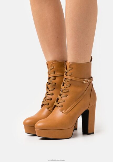 Z62T2031 Women Anna Field Lace-Up Ankle Boots Cognac