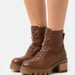 Z62T2032 Women Anna Field Leather Winter Bootie Winter Boots Cognac