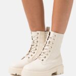 Z62T2033 Women Anna Field Lace-Up Ankle Boots Off-White