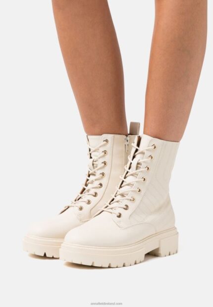 Z62T2033 Women Anna Field Lace-Up Ankle Boots Off-White