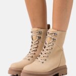 Z62T2034 Women Anna Field Leather Platform Ankle Boots Beige