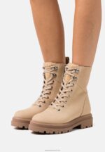 Z62T2034 Women Anna Field Leather Platform Ankle Boots Beige