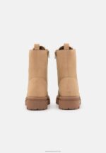 Z62T2034 Women Anna Field Leather Platform Ankle Boots Beige - Image 4