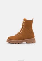 Z62T2037 Women Anna Field Leather Platform Ankle Boots Cognac - Image 2