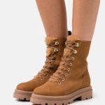 Z62T2037 Women Anna Field Leather Platform Ankle Boots Cognac