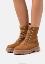 Z62T2037 Women Anna Field Leather Platform Ankle Boots Cognac