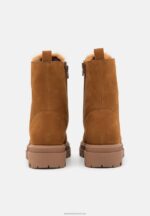 Z62T2037 Women Anna Field Leather Platform Ankle Boots Cognac - Image 4