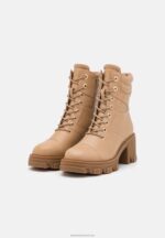 Z62T2039 Women Anna Field Lace-Up Ankle Boots Beige - Image 3