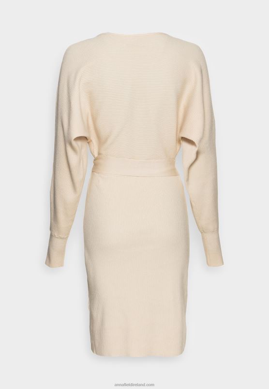 Z62T203 Women Anna Field Wrap V Ausschnitt Mini Strickkleid Mit GRtel Shift Dress Off White - Image 2