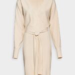 Z62T203 Women Anna Field Wrap V Ausschnitt Mini Strickkleid Mit GRtel Shift Dress Off White
