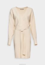 Z62T203 Women Anna Field Wrap V Ausschnitt Mini Strickkleid Mit GRtel Shift Dress Off White