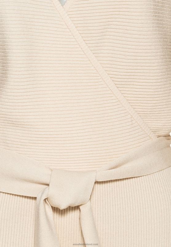 Z62T203 Women Anna Field Wrap V Ausschnitt Mini Strickkleid Mit GRtel Shift Dress Off White - Image 3