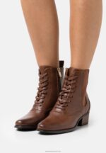 Z62T2042 Women Anna Field Lace-Up Ankle Boots Cognac