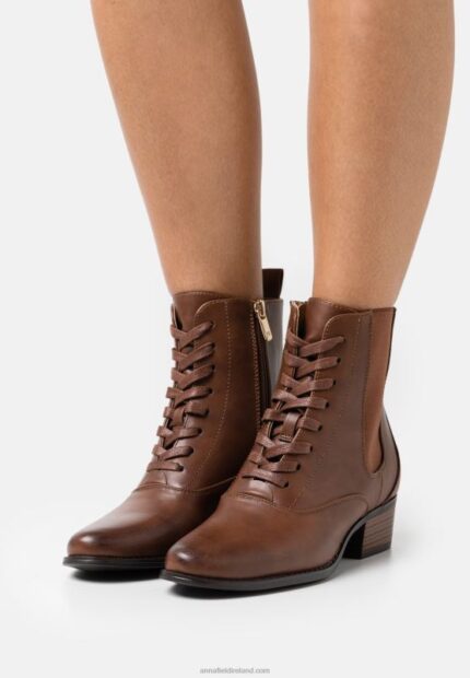 Z62T2042 Women Anna Field Lace-Up Ankle Boots Cognac