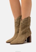 Z62T2051 Women Anna Field Leather Cowboy/Biker Ankle Boot Khaki