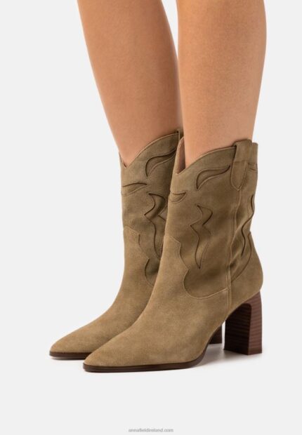 Z62T2051 Women Anna Field Leather Cowboy/Biker Ankle Boot Khaki