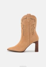 Z62T2052 Women Anna Field Leather Cowboy/Biker Ankle Boot Beige - Image 2