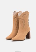 Z62T2052 Women Anna Field Leather Cowboy/Biker Ankle Boot Beige - Image 3