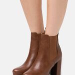 Z62T2053 Women Anna Field High Heeled Ankle Boots Cognac