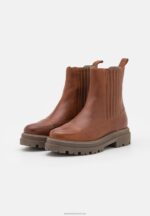 Z62T2056 Women Anna Field Leather Platform Ankle Boots Cognac - Image 3