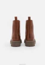 Z62T2056 Women Anna Field Leather Platform Ankle Boots Cognac - Image 4