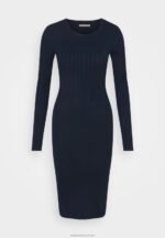 Z62T205 Women Anna Field Crew Ausschnitt Ripp Top Bodycon Mini Strickkleid Shift Dress Dark Blue - Image 5