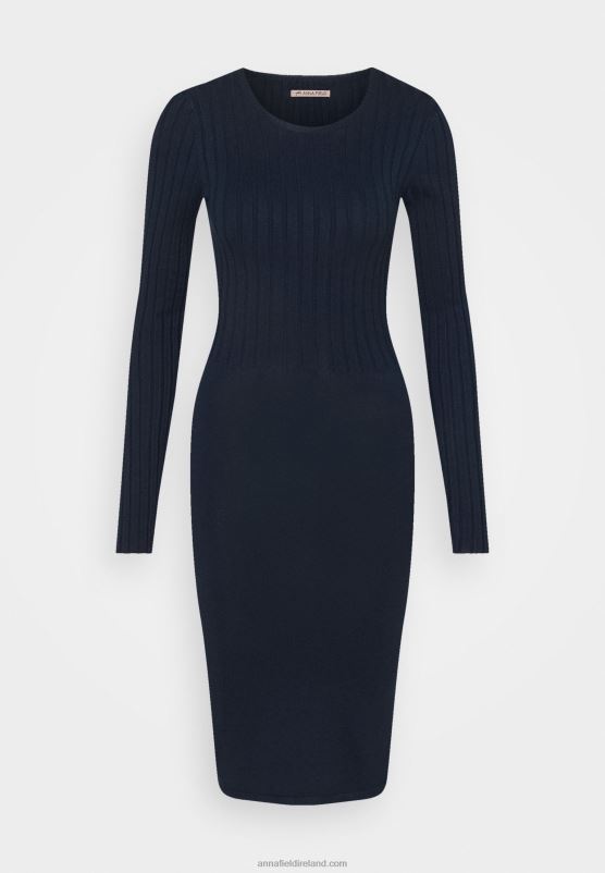 Z62T205 Women Anna Field Crew Ausschnitt Ripp Top Bodycon Mini Strickkleid Shift Dress Dark Blue - Image 5