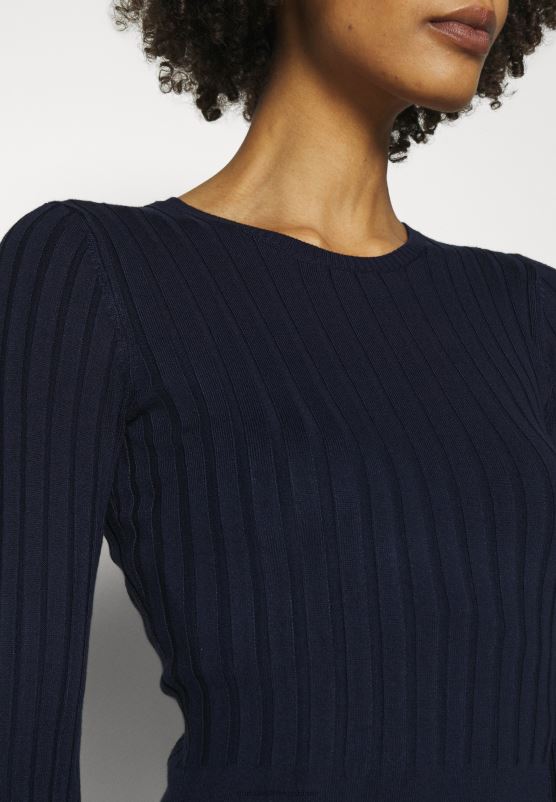 Z62T205 Women Anna Field Crew Ausschnitt Ripp Top Bodycon Mini Strickkleid Shift Dress Dark Blue - Image 6