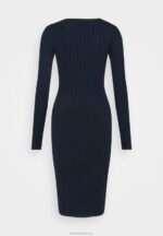 Z62T205 Women Anna Field Crew Ausschnitt Ripp Top Bodycon Mini Strickkleid Shift Dress Dark Blue - Image 7