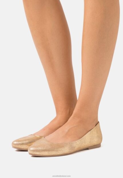 Z62T2104 Women Anna Field Leather Ballet Pumps Gold