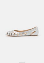 Z62T2142 Women Anna Field Leather Peeptoe Ballet Pumps Silver - Image 2