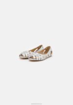 Z62T2142 Women Anna Field Leather Peeptoe Ballet Pumps Silver - Image 3