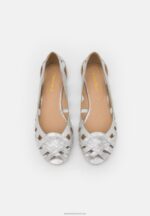 Z62T2142 Women Anna Field Leather Peeptoe Ballet Pumps Silver - Image 6