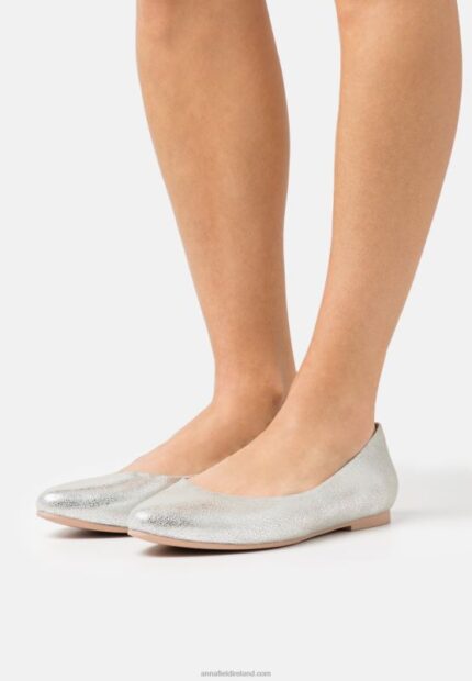 Z62T2143 Women Anna Field Leather Ballet Pumps Silver