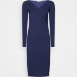 Z62T214 Women Anna Field V Ausschnitt Bodycon Midi Strickkleid Shift Dress Dark Blue