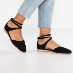 Z62T2156 Women Anna Field Leather Ankle Strap Ballet Pumps Black