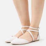 Z62T2158 Women Anna Field Ankle Strap Ballet Pumps White