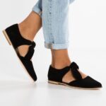 Z62T2159 Women Anna Field Leather Ankle Strap Ballet Pumps Black
