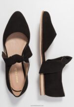 Z62T2159 Women Anna Field Leather Ankle Strap Ballet Pumps Black - Image 4