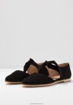 Z62T2159 Women Anna Field Leather Ankle Strap Ballet Pumps Black - Image 5