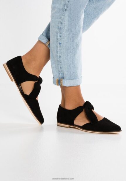 Z62T2159 Women Anna Field Leather Ankle Strap Ballet Pumps Black