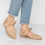 Z62T2162 Women Anna Field Leather Ankle Strap Ballet Pumps Beige