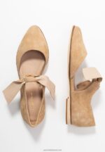 Z62T2162 Women Anna Field Leather Ankle Strap Ballet Pumps Beige - Image 4