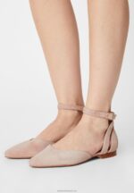 Z62T2164 Women Anna Field Leather Ankle Strap Ballet Pumps Beige