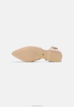 Z62T2164 Women Anna Field Leather Ankle Strap Ballet Pumps Beige - Image 7