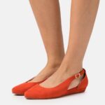 Z62T2165 Women Anna Field Leather Ankle Strap Ballet Pumps Red