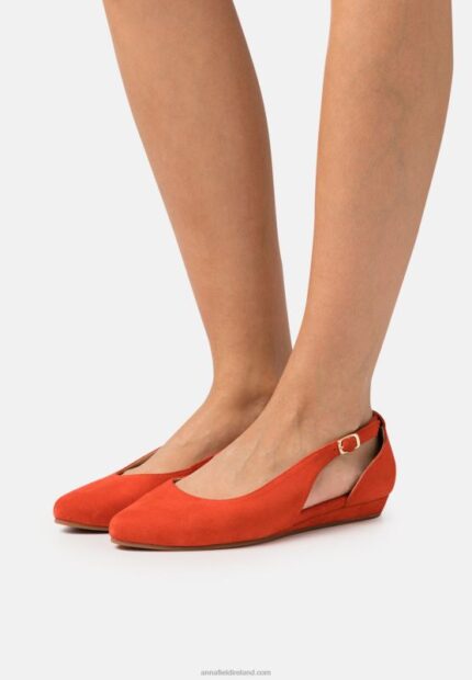 Z62T2165 Women Anna Field Leather Ankle Strap Ballet Pumps Red